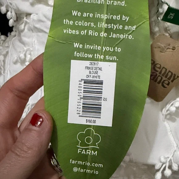 FARM Rio Eucalyptus Seed Fringe Detail Blouse XS NWT White Embroidered Boho Top - Picture 15 of 15